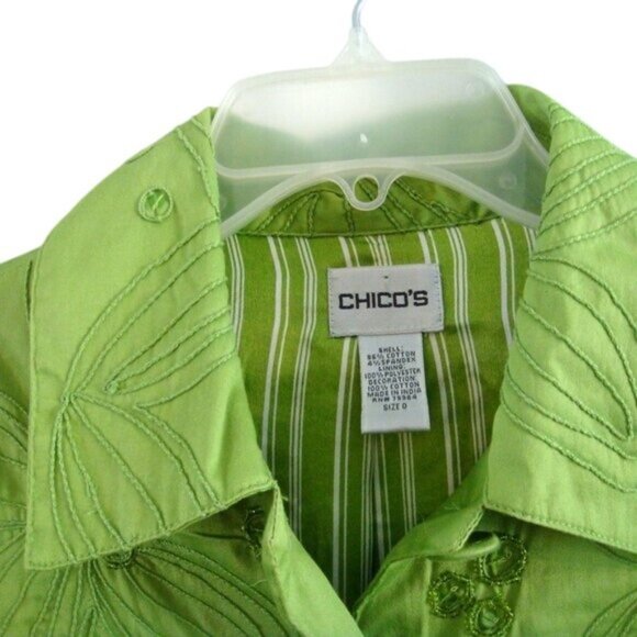 Chico's Spring Green Beaded Cropped Jacket Size 0, Small - Picture 3 of 3